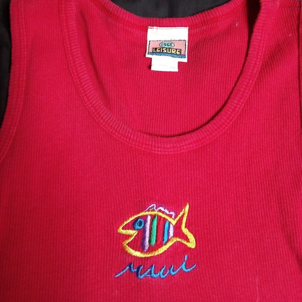 Vintage Sgt. Leisure Maui Fish Embroidered Ribbed Tank Top Shirt